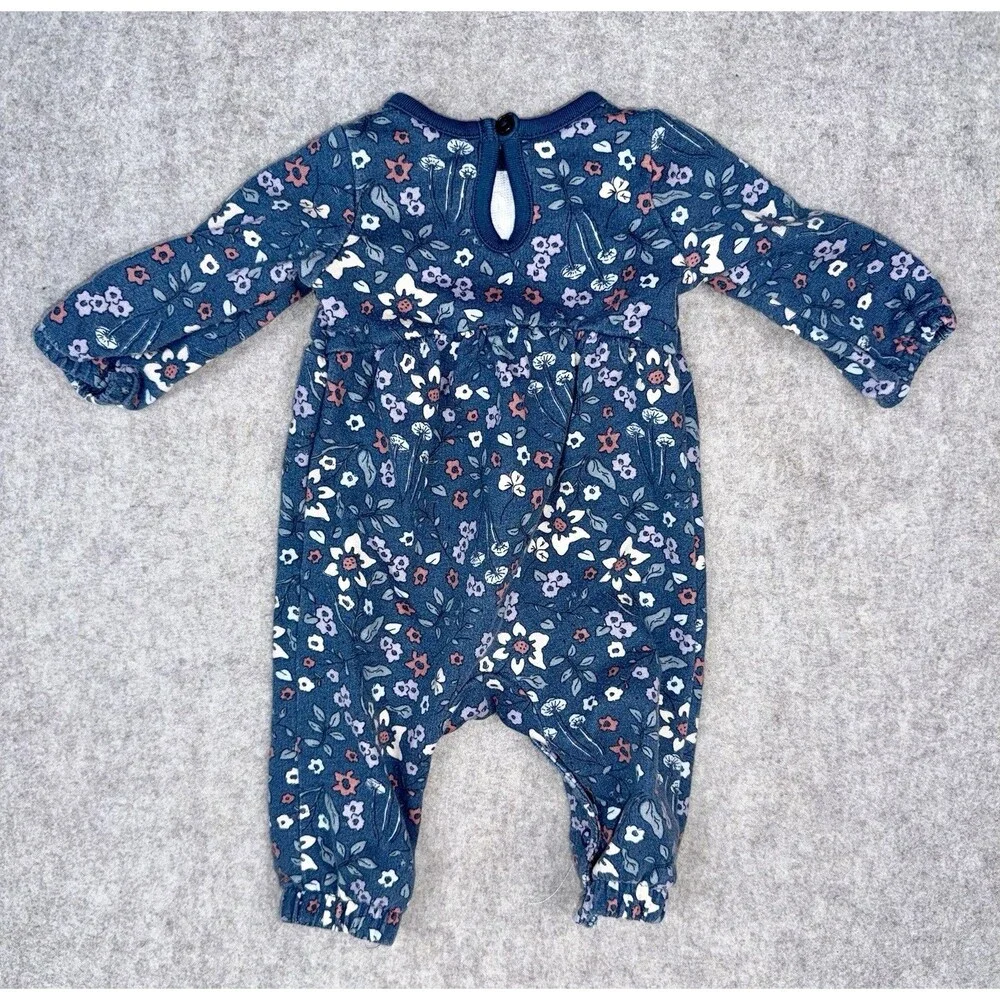 Carters Baby Girl 0-3 Month Blue Floral Snap Romper Long Sleeve